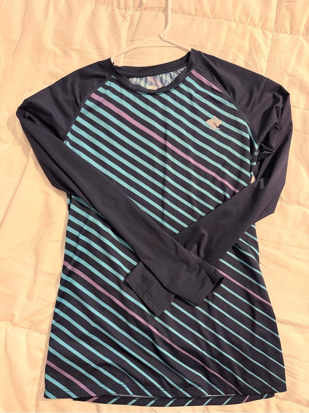 RAD Rabbit Women’s Long Sleeve Navy with Teal & Purple Stripes
